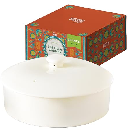 Chef Tacos Tortilla Warmer – Wärmebehälter – Tortilla Warmhalter aus Keramik – Tortilla Wärmer - Backofen- und Mikrowellengeeignet - Geeignet als Rotibox und Tortilla Halter (Creme, 25,4 cm)