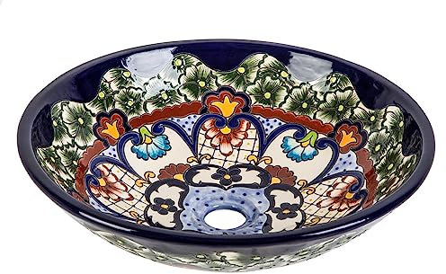 Cerames Juanetta prima – Lavabo mexicano hecho a mano con borde – Cerames | Lavabo superior 44 x 13,5 cm | Cuenco de lavado pintado a mano de México