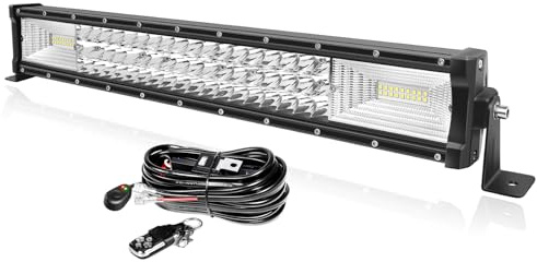 PICAA Barre LED 55 cm 22 Pouces 270W avec Stroboscopique Faisceau Kit 12V | Trois Rangées, 6000K Blanc, Imperméable, Rampe LED 4X4, pour Voiture Offroad Camion SUV Tracteur ATV