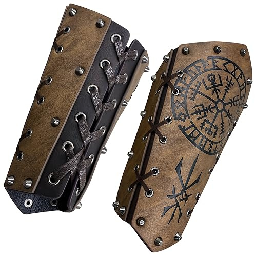 HiiFeuer Mittelalterliche Geprägte Armschienen, Retro Armschützer Aus Kunstleder, Vintage Armschützer Für LARP, Ren Faire