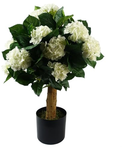 Leaf Design UK - Albero di fiori artificiali realistici, seta, 75 cm, ortensia bianca