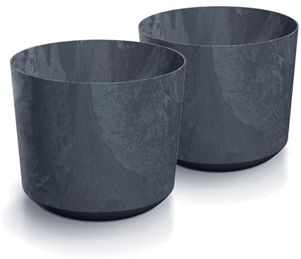 Tymar Blumentopf,Übertopf, 2er-Pack, Blumenübertopf aus Kunststoff, Matte, Runde Form (ø 11 cm, (2pack) Beton Anthrazit)