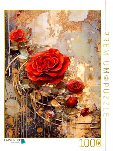 Puzzle · Rote Rosen | KI generiertes Mixed-Media-Bild mit roten Rosen und Gold · 1000 Teile · Lege-Größe 64 × 48 cm · CALVENDO Puzzle