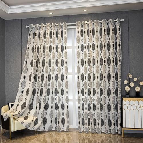 Musihy Schlafzimmer Vorhänge mit Schlaufen, Dekorative Vorhänge mit Marquise-Muster für Schlafzimmer und Wohnzimmer, Schwarz Grau, 102 x 138 cm