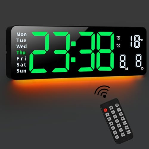 Fuloon 16 Große Wanduhr Digital, 8 Farben Digital Uhr Wanduhr mit Nachtlichtern, LED Digitaluhr mit Fernbedienung, Countdown, Datum, Temperatur für Wohnzimmer Büro Fitnessstudio