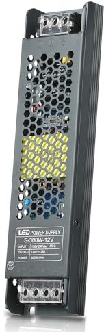 Neoglint Transformador 12V 300W, Fuente de Alimentación AC 220V a DC 12V 25A, LED Driver 12V, Transformador ultrafino, Bajo Tensión Controlador LED Voltaje Constante para Tiras de Luz y Bombillas LED
