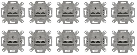 10 Stück Busch-Jaeger 0218/12-101 UAE-Anschlussdose, RJ45, 2 Steckbuchsen, 8/8-polig Grau 2CKA000230A0411