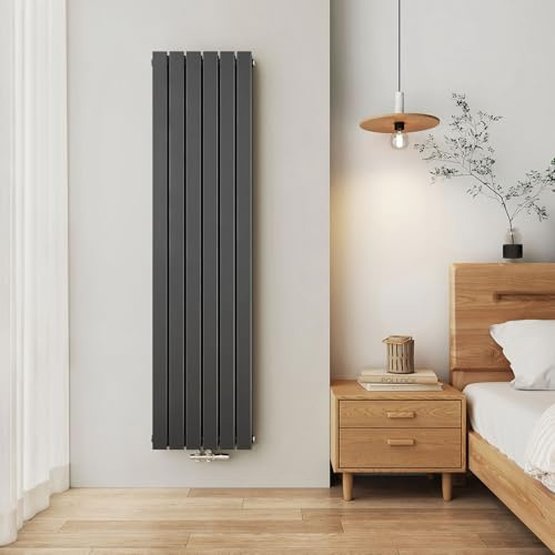 EMKE Design Heizkörper Flach, 1800x460 mm Vertikal Flachheizkörper mit Mittelanschluss, Doppellagig Anthrazit Paneelheizkörper Wandheizkörper für Bad, Flur& Wohnzimmer, 1624W
