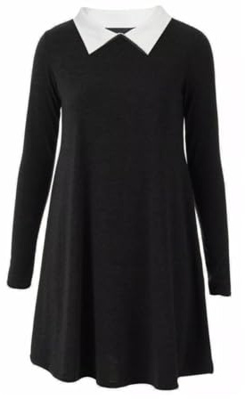 HUBIBUBI Ladies Long Sleeve Peter Pan Collar Flared Festive Halloween Swing Dress Top Ladies Pater Pan Collar Swing Party Dress Plus Size UK 8 to 26 (UK, Numeric, 16, 18, Regular, Regular, Black)