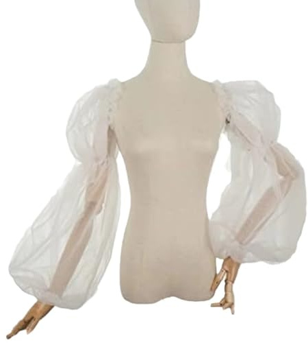 1 Paar Abnehmbare Puffärmel für Hochzeitskleid Weiß Brautärmel Tüll Armel mit Spandex Band Durchsichtige Armstulpen Armabdeckung Brautzubehör Fingerlose Handschuhe Lange Fakeärmel für Damen