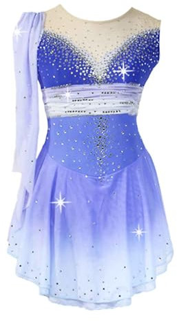 Kmarouse Eiskunstlaufkleider for Frauen Und Mädchen, Handgefertigt, Eiskunstlauf-Wettbewerb, Eiskunstlauf-Outfit(Blue_XXXXL)