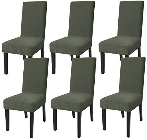 Stretch-Stuhlhussen für Esszimmerstühle, 6 Stück, grün, Twill, Jacquard, Stuhlschoner für Esszimmer und Küche, universal, abnehmbar, waschbar