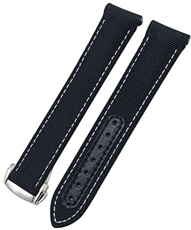 GSZCCZS 20 mm Canvas-Leder-Armband für Omega Seamaster 300 Speedmaster AT150 Planet Ocean Nylon-Uhrenarmband
