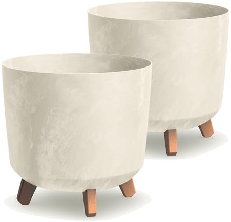 Tymar Übertöpfe groß mit Füßen, Blumenübertopf, Blumentopf Gross, Blumenkübel matt, Pflanzkübel für Außen und Innen ((2pack) Beton Creme ; Höhe 28,5 cm/ø 30 cm)