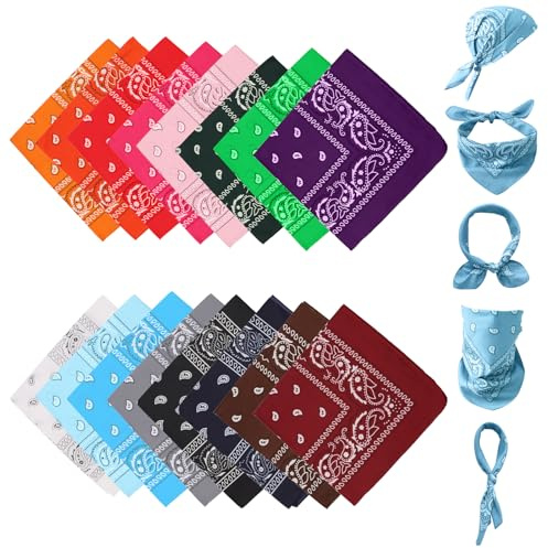 ZYKORT 16 Pezzi Bandane, Unisex Paisley Bandana, Colorate Bandana per Uomo Donna, Multifunzionale Bandane, anche come Fazzoletti, Fascia per Capelli, Fazzoletto da Collo