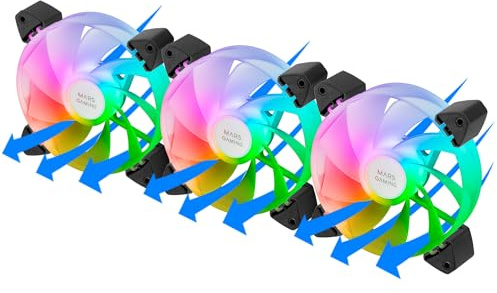 Mars Gaming MF-3AR, Kit 3x Lüfter 120mm FDB, Umgekehrte Rotorblätter, 360° ARGB Beleuchtung Ohne Rahmen, Voller Ringlicht, PC-Lüfter mit Voller ARGB-Kompatibilität, Doppelter Anschluss, Schwarz
