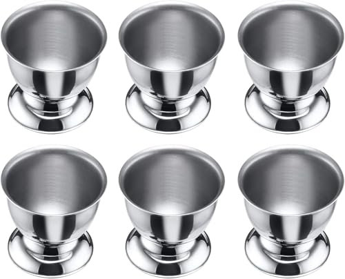 Mujiluxe Lot de 6 coquetiers Ronds en Acier Inoxydable avec Pied, empilables, argentés