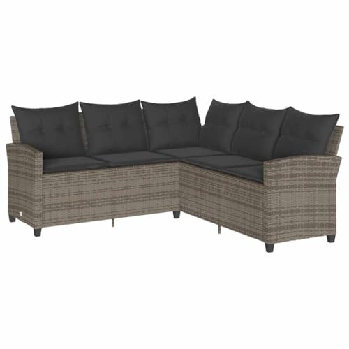 vidaXL L-förmiges Couchsofa mit Kissen Graues Polyrattan, Sofa, Gartensofa, Gartensitzgelegenheiten, Couch, Outdoor-Sofa, Sitzgelegenheiten im Freien