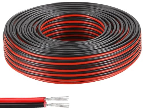 UQTUKO 22AWG Elektrischer Draht, 20 Meter 2-Adriges Kabel 0,3mm² 2 Poliges PVC Kabel Zwillingslitzen Verzinnter Kupferdraht Flexibler für LED Streifen Elektrisch Verlängerungskabel