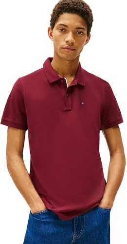 Tommy Jeans Polo de Manga Corta Hombre Slim Placket Slim Fit, Rojo (Red Wine), S