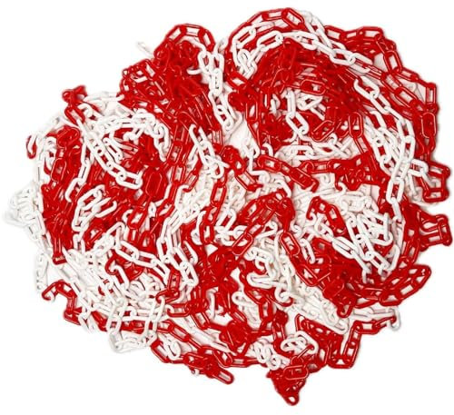 Cadena de Seguridad Advertencia, Cadena de Barrera de Seguridad, Advertencia Cadena de Eslabones, 8m Barrera de Cadena de Plástico Cadena de Barrera Rojo-Blanco Cadena Plástico Señalización