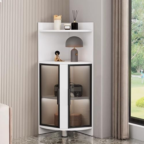 Eck-Barschrank mit beleuchtetem Glasdisplay, ideal zum Präsentieren von Sammlerstücken und Figuren, platzsparendes offenes Curio-Bücherregal für Wohnzimmer