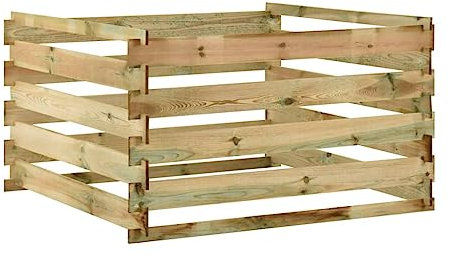 Juroupi Compostiera da Giardino a Doghe 120x120x70cm in Pino Impregnato,Prato e giardino,Giardinaggio,Compostaggio,Compostiere-316060