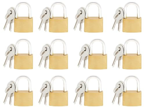 ZINNIAUK 12 x 20mm Brass Padlocks with Keys – Durable Solid Brass Body Mini Padlocks for Lockers, Bags, Luggage, Tool Boxes, Cabinets, Cupboards, Jewellery Boxes & Travel – Small Security Padlock Set