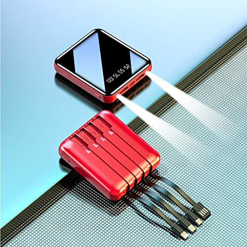 Power Bank, Mini con Cavo 20000 Ma/Portatile/Caricabatterie Cellulare/Micro Piccolo, Rosso, 20000 Mah
