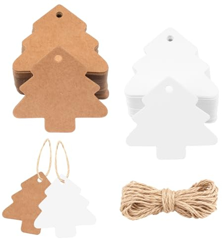 Geschenkanhänger Weihnachten, 160 Stück Anhänger Zum Beschriften, Kraftpapier Anhänger mit Jute Schnur, Etiketten Anhänger, Geschenk Etiketten für Weihnachtsgeschenke Weihnachtsbäume Flaschen