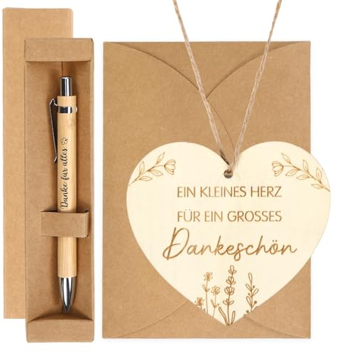 MorLuks Dankeschön Geschenke, Kugelschreiber mit Gravur + Dankeskarte Holz, Danke für Alles, Dankeschön Geschenk für Familie Freunde Kollegen Lehrer