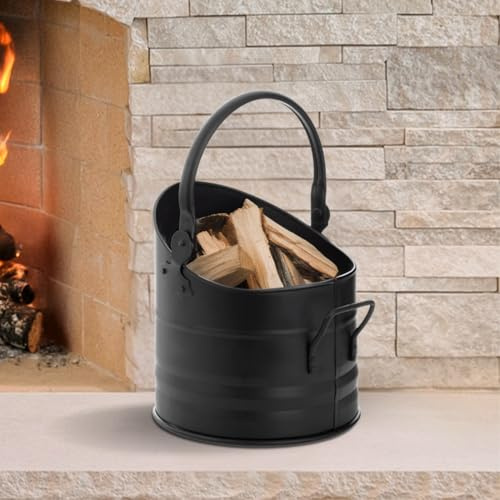 Marco Paul - Set di accessori per caminetto da 40,6 cm, per la gestione del camino domestico, secchio in metallo nero, set per attrezzature antincendio per interni (secchio rotondo per carbone)