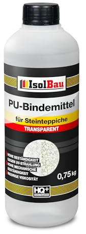 Isolbau - 1 K PU-Bindemittel für Steinteppich - 0,75 kg - Transparent - Hervorragende Haftung & Elastizität - Gebrauchsfertig - für Innen- und Außenbereich - Treppen, Balkonen, Garten, Wegen