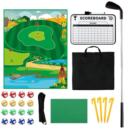 Battle Golf - självhäftande chipping golfspel set för barn | Rolig och interaktiv träningsutrustning med grön stegmatta för inomhus, hem och uteplats