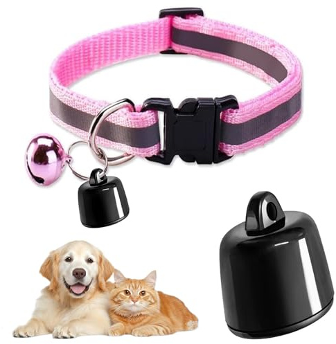 Pet GPS Tracker for Cats and Dogs, GPS Tracker Collar, No Monthly Fee, Compatible with iOS/Android, Global Tracking Device for Collars, Backpack and Luggage (Pink)