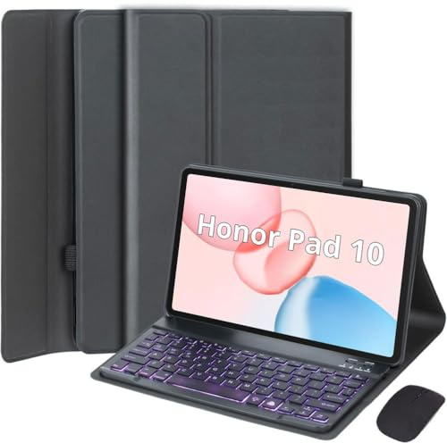 EHLCYS Funda con Teclado para Honor Pad 10 12,1 Pulgadas (Versión 2025), Español Ñ Teclado Bluetooth Extraíble con Retroiluminación 7 Colores, Funda Ultrafina Tipo Folio con Ratón.