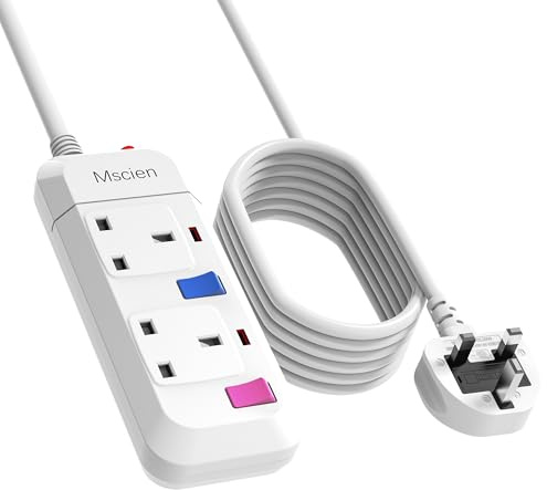 Mscien Long Extension Lead 10M,2 Way Extension Socket with Individual Switches Mountable Power Strips with 10 Metre Extension cable 2500W