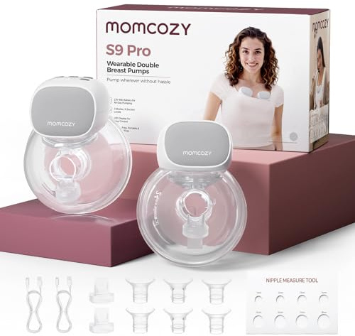 Momcozy S9 Pro Wearable Breast Pump, Hands-Free Double Electric Pump, Gray | Portable, 2 Modes, 9 Levels, LED Display & Quiet, Leak-Free Design