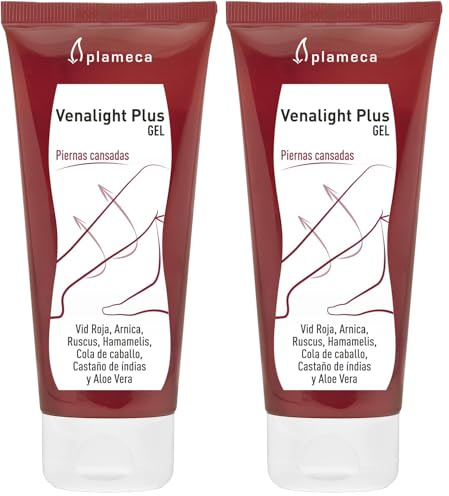 PLAMECA Venalight Plus Gel Piernas Cansadas, frescor inmediato, Sin Parabenos con Castaño de Indicas, Rusco, Vid Roja, Árnica y Aloe Vera, 100 ml (Paquete de 2)
