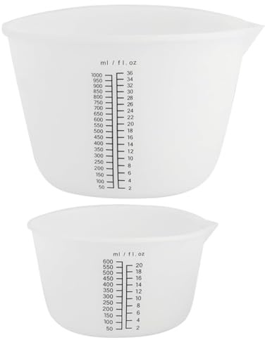 2 Piezas Tazas Medidoras de Silicona para Resina 1000 ml/600 ml, Jarras Graduadas Reutilizables con Escala y Pico Vertedor, para Resina Epoxi, Moldes, Manualidades y Joyería