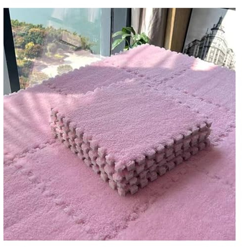Ineinandergreifende Plüsch-Schaumstoffmatte 12-teiliges Plüsch-Puzzlematten-Set. Weiche, ineinandergreifende Teppichquadrate for Komfortschutz in jedem Raum(12PCS Pink)