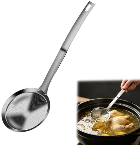 Cucchiaio per schiuma, 12 cm, in acciaio inox, con manico, per residui di cibo, grasso e schiuma