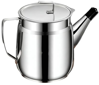 Envase para aceite con colador - Dos Litros Acero Inoxidable Pico De Vertido Fácil - Ahorrador de Grasa de Cocina con Colador - Uso en barbacoa, fritura profunda, hogar, cocina y restaurante