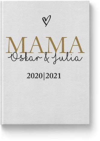 Rundfux® Mama Tagebuch | Album – Personalisiertes Geschenk mit Namen der Kinder und Geburtsdatum in Gold & Schwarz | A4 Buch zum Eintragen