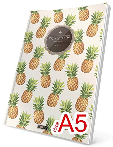 TULPE Punktraster Notizbuch: Ca. A5 „C092 Hipster Ananas“ (Vintage Softcover, Register, Punktpapier - Bullet Journal, Kalligraphie Übungsheft, Skizzenbuch, Gepunktete Seiten, Dotted Grid Journal)