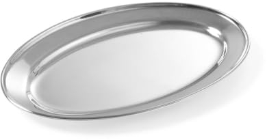 HENDI Plato Oval de Servicio, Bandeja Multiusos para Cocina, decoración y presentación de Alimentos, Carnes y fiambres, Fuente de Fiesta, 245x170x(H) 20mm, Acero Inoxidable