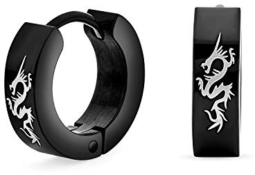 Biker Schmuck Kleine Lasergravierte Kreuz Drache Blitz Sterne Adler Schädel Eidechse Griechischer Schlüssel Creolen Kpop Umarmungs Ohrringe Schwarz Ip Silber Gold Ton Beschichteter Edelstahl 1,27 CM