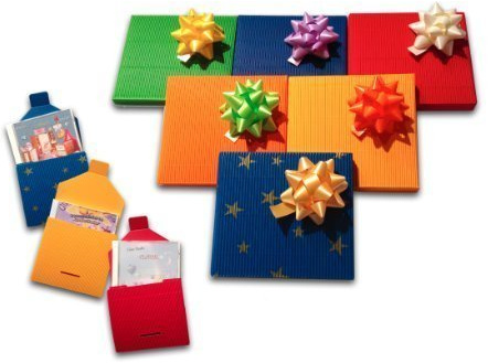 6er Set Geschenkverpackung Geschenkbox aus Wellpappe mit Schleife | 6 verschiedenen Farben und Motive