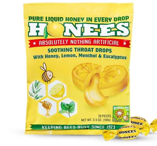 Honees Honey Lemon Menthol Cough Drops, 20 Count Bag