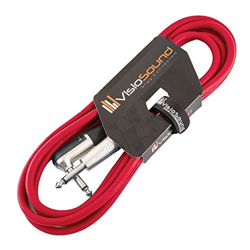 VisioSound Guitar Lead 6.35mm 1/4 Mono Jack to Angled Jack/Instrument Cable / 6 Colours 3m Red